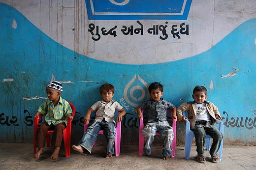 Preschool boys taking a break